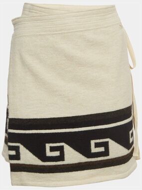 Isabel Marant Cream Mini Wrap Skirt with Black Geometric Border alpaca wool